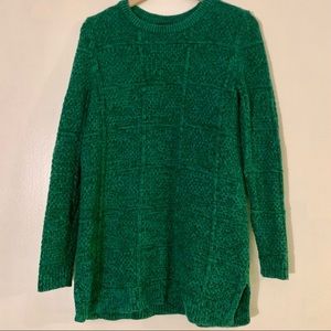 Lands' End Cotton Wool Textured Cable Crewneck Tunic Sweater (Women’s, Green)
